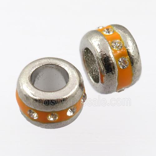 copper rondelle beads pave zircon, platinum plated, orange