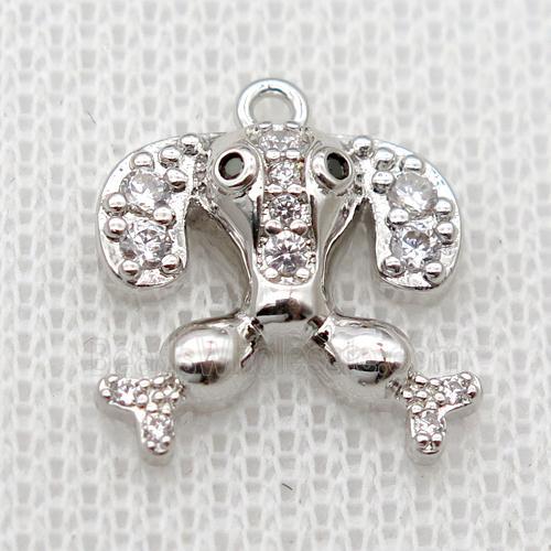 copper dog pendant pave zircon, platinum plated