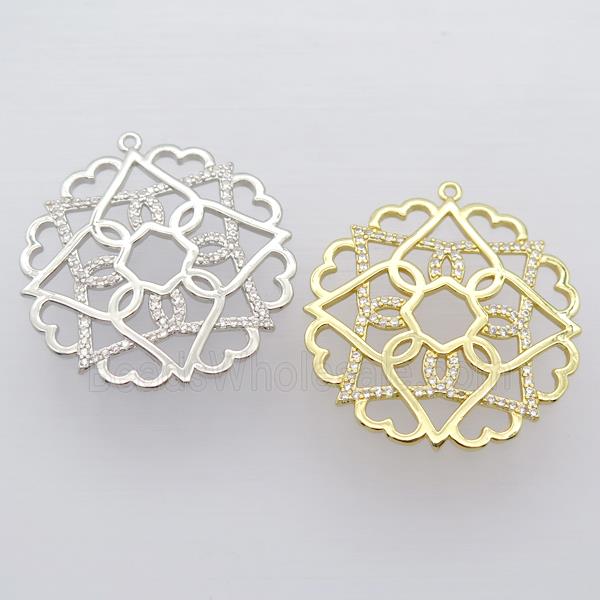 copper flower pendant pave zircon, mixed