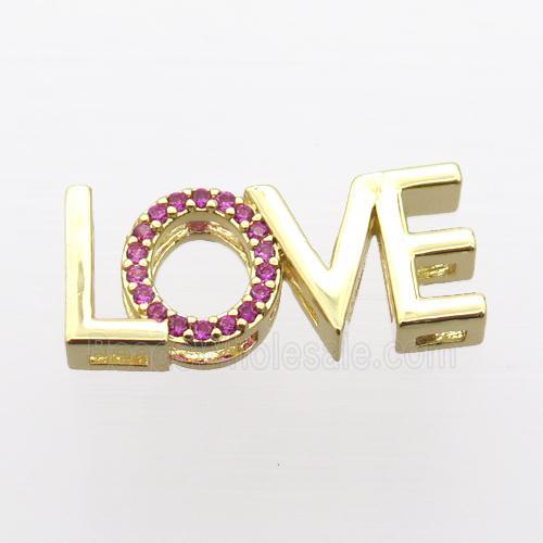 copper LOVE beads pave zircon, gold plated