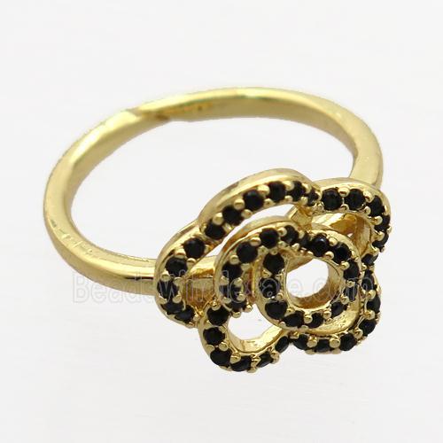 copper Rings pave zircon with flower, gold plated