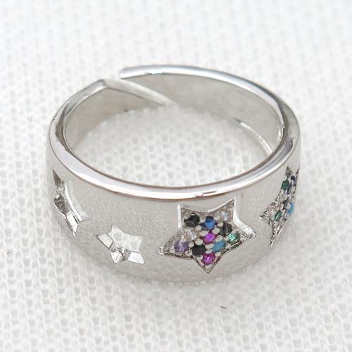 copper Rings pave zircon, star, platinum plated