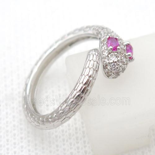 copper Rings pave zircon, snake, platinum plated