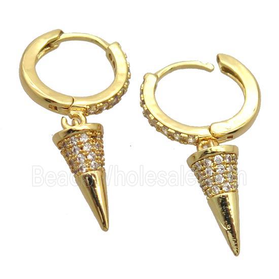 copper Hoop Earrings pave zircon with bullet, gold plated