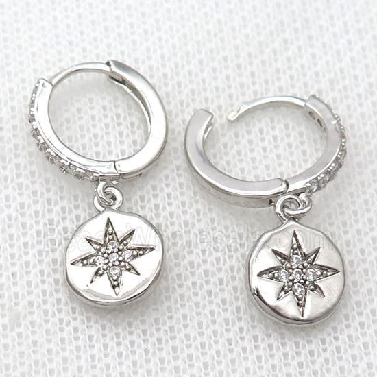 copper Hoop Earrings pave zircon with northstar, platinum plated