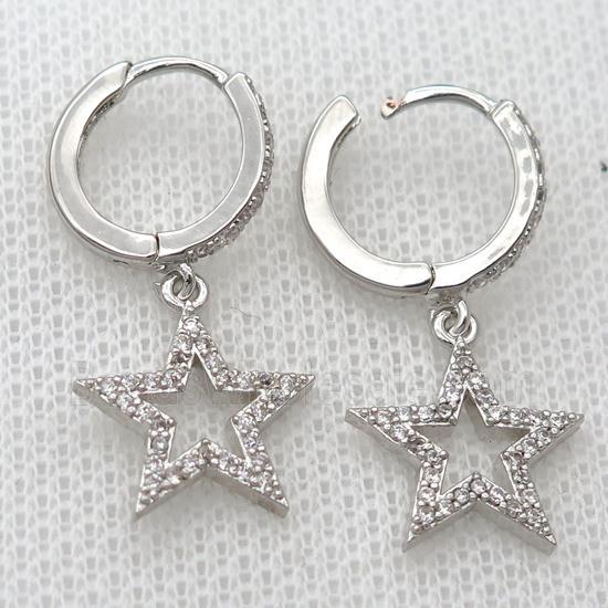 copper Hoop Earrings pave zircon with star, platinum plated