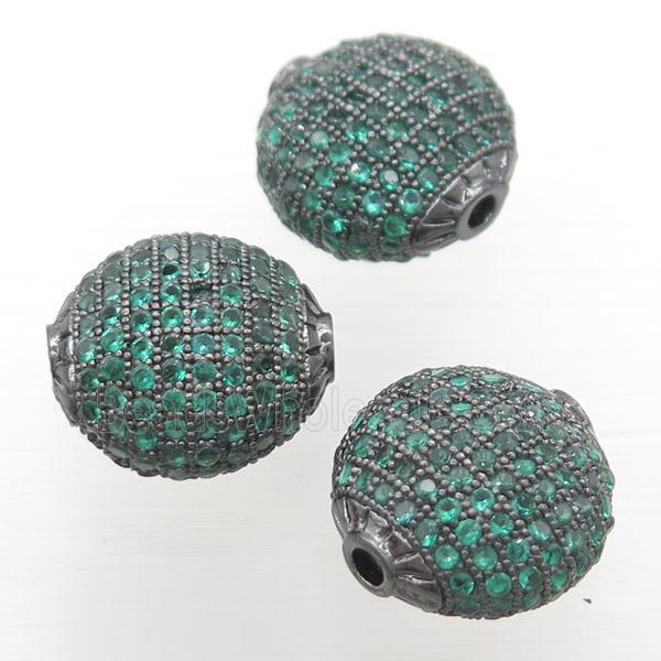 copper coin beads paved green zircon, black plated