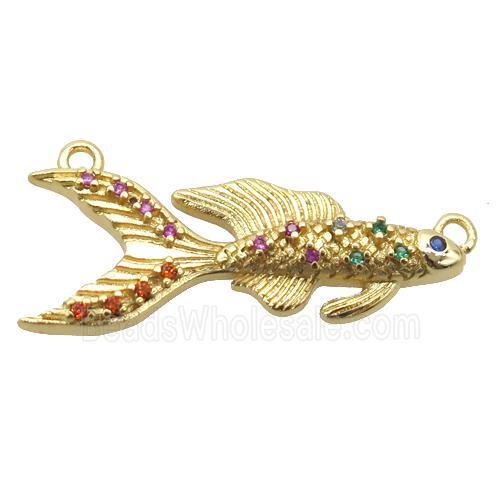 copper fish pendant pave zircon with 2loops, gold plated
