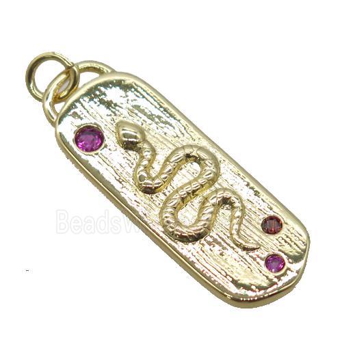copper rectangle pendant pave zircon, snake, gold plated