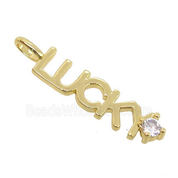 copper LUCKY pendant pave zircon, gold plated