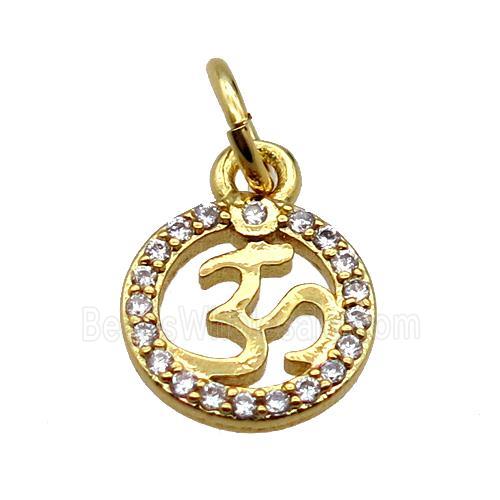 copper circle pendant pave zircon with Om symbol, gold plated