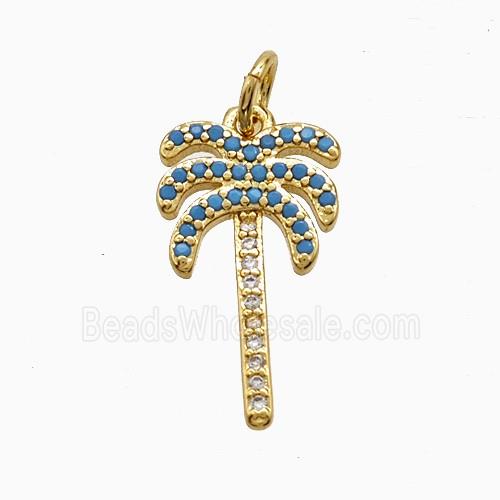 copper coconut tree pendant pave zircon, gold plated