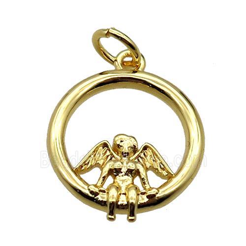 copper circle spider pendant, gold plated