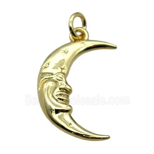 copper moon face pendant, gold plated