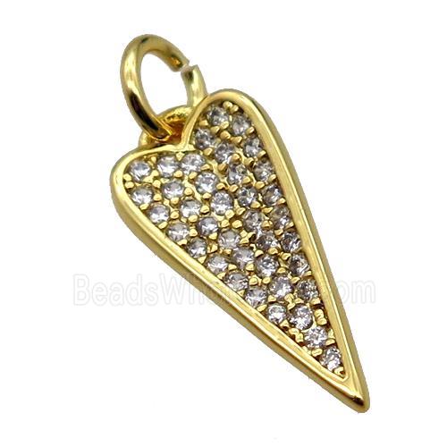 copper dart pendant pave zircon, gold plated