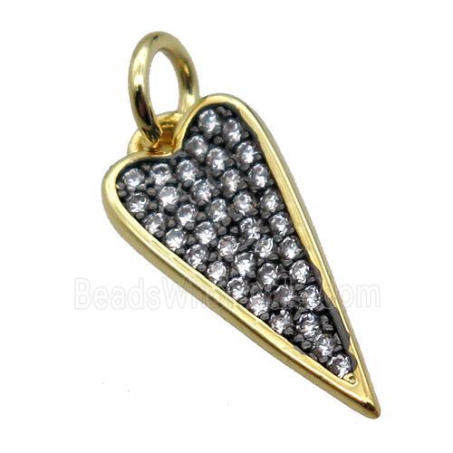 copper dart pendant pave zircon, gold plated
