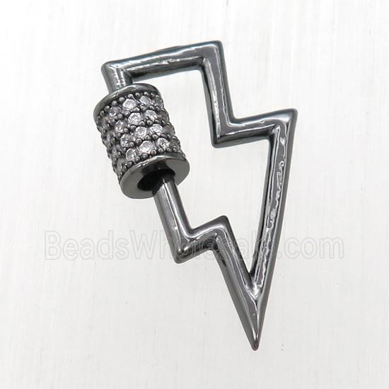 copper carabiner lock pendant paved zircon, lightning, black plated