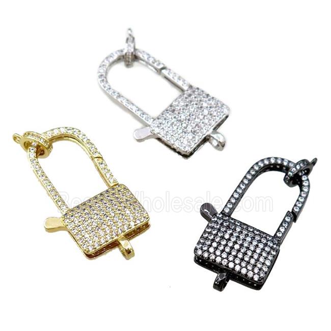 copper Carabiner Clasp paved zircon, lock, mixed color