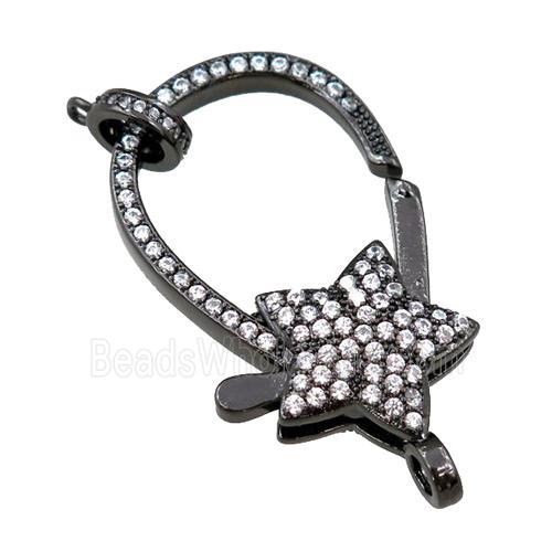 copper Carabiner Clasp paved zircon, star, black plated