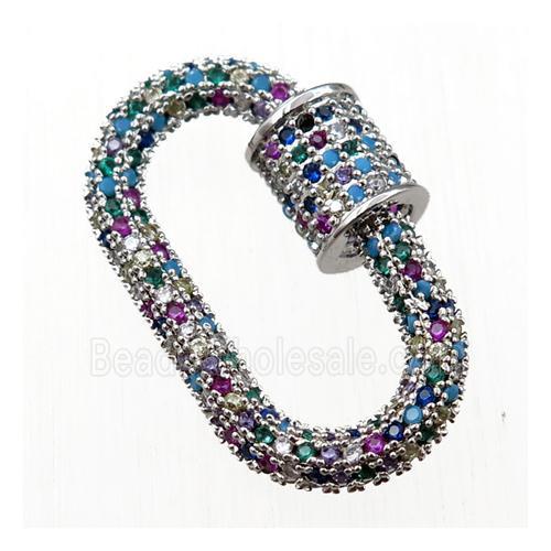 copper Carabiner Clasp paved zircon, platinum plated