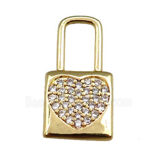 copper lock pendant pave zircon, gold plated