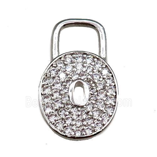 copper lock pendant pave zircon, platinum plated