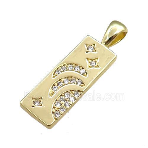 copper rectangle pendant pave zircon, gold plated
