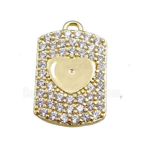 copper rectangle pendant pave zircon, heart, gold plated