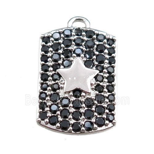 copper rectangle pendant pave black zircon, star, platinum plated