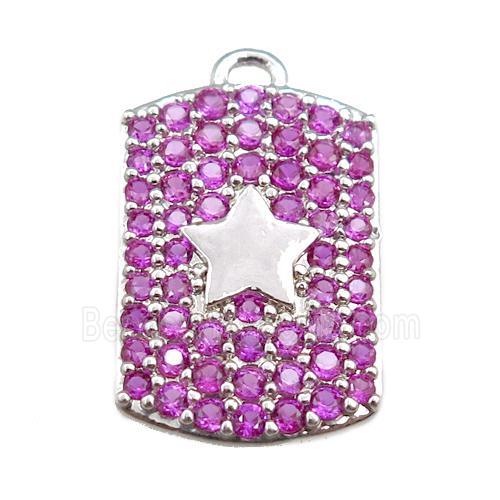 copper rectangle pendant pave hotpink zircon, star, platinum plated