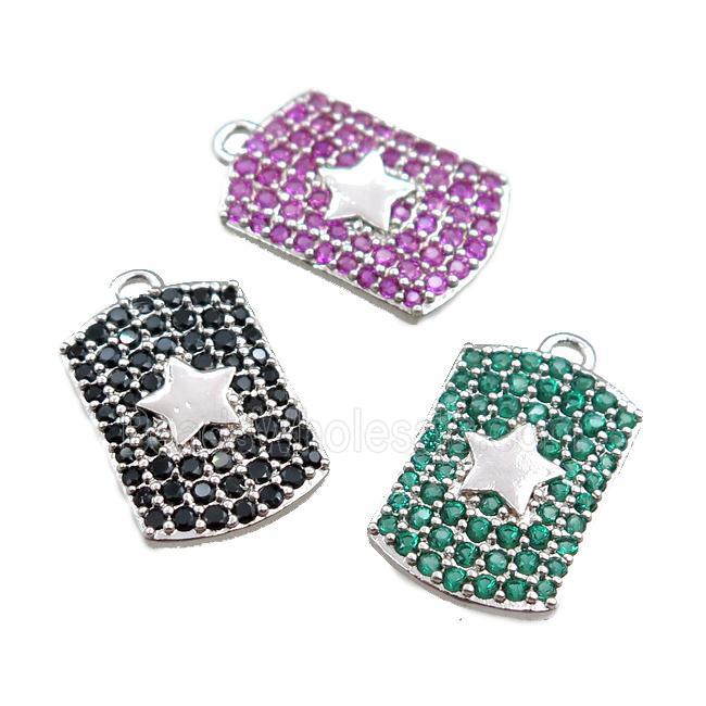 copper rectangle pendant pave zircon, star, mixed, platinum plated