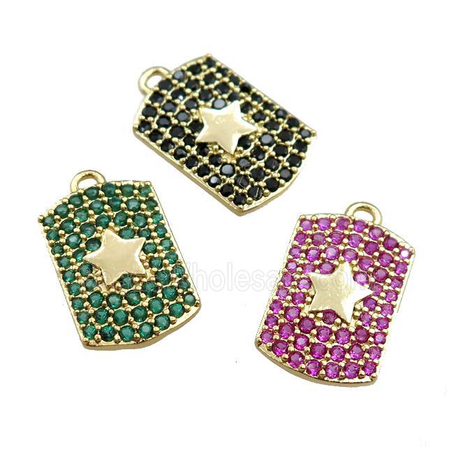 copper rectangle pendant pave zircon, star, mixed, gold plated