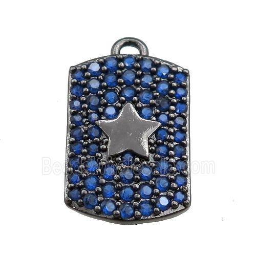 copper rectangle pendant pave blue zircon, star, black plated