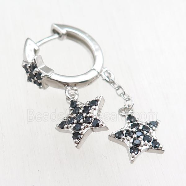 copper Latchback Earrings with star pave zircon, platinum plated