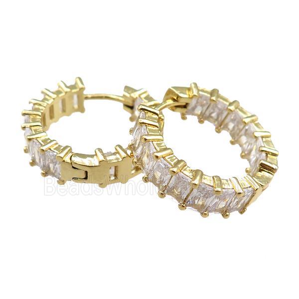 copper Hoop Earrings paved zircon, gold plated
