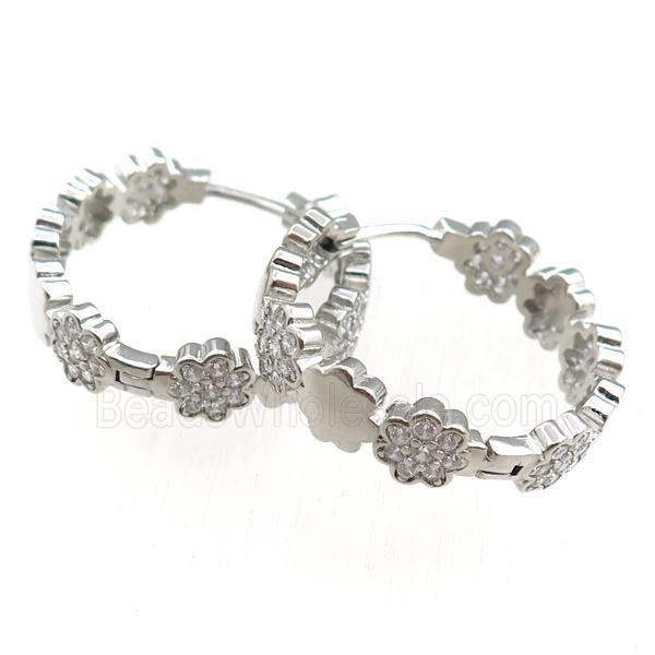 copper Hoop Earrings paved zircon, platinum plated