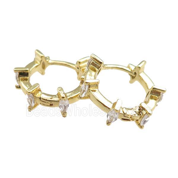 copper Hoop Earrings paved zircon, gold plated