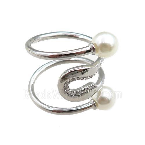 copper Rings paved zircon, adjustable, platinum plated