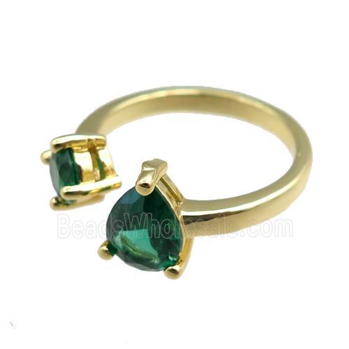copper Rings paved zircon, adjustable, gold plated