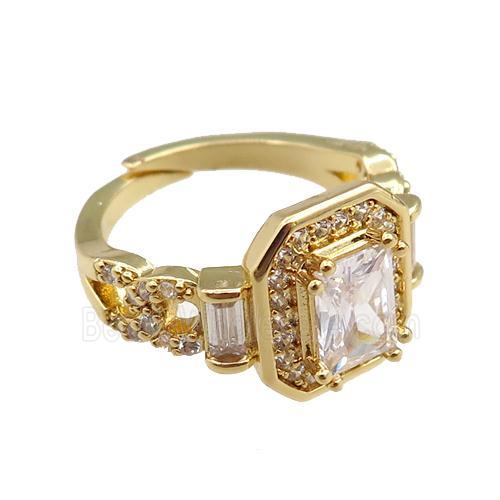 copper Rings paved zircon, adjustable, gold plated