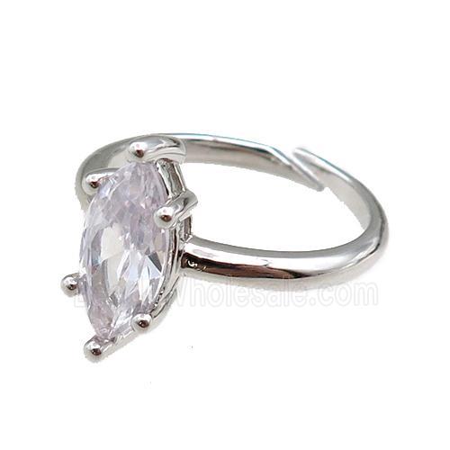 copper Rings paved zircon, adjustable, platinum plated