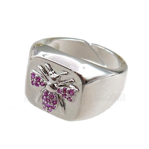 copper Rings paved zircon, honeybee, adjustable, platinum plated