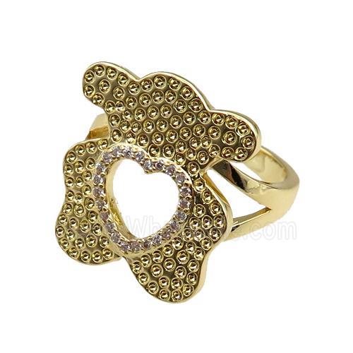 copper Rings paved zircon, adjustable, gold plated