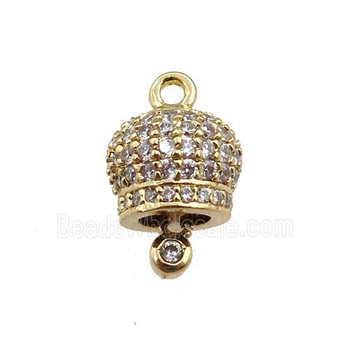 copper bell pendant pave zircon, gold plated