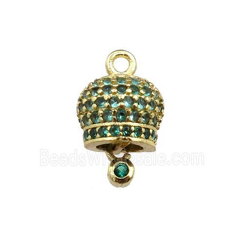 copper bell pendant pave zircon, gold plated