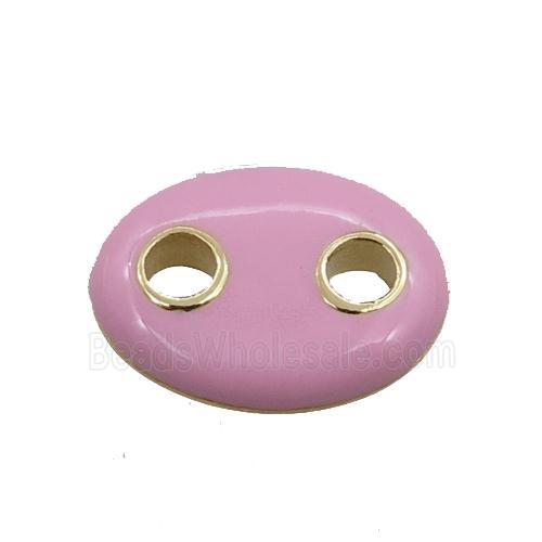 copper oval connector, pink enameled, gold plated
