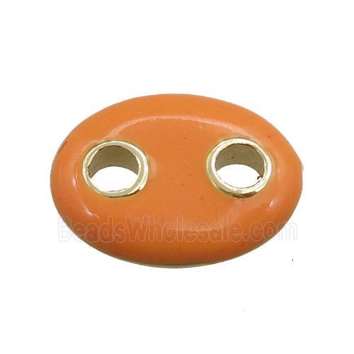 copper oval connector, orange enameled, gold plated