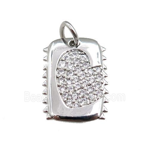 copper rectangle pendant paved zircon, platinum plated