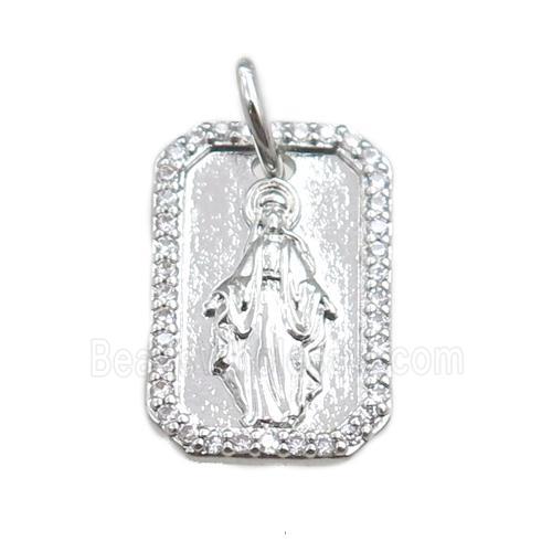 copper rectangle pendant paved zircon, platinum plated