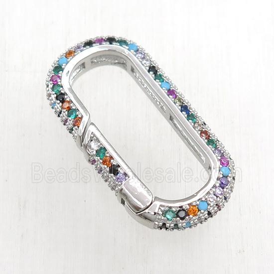 copper Carabiner Clasp paved zircon, platinum plated